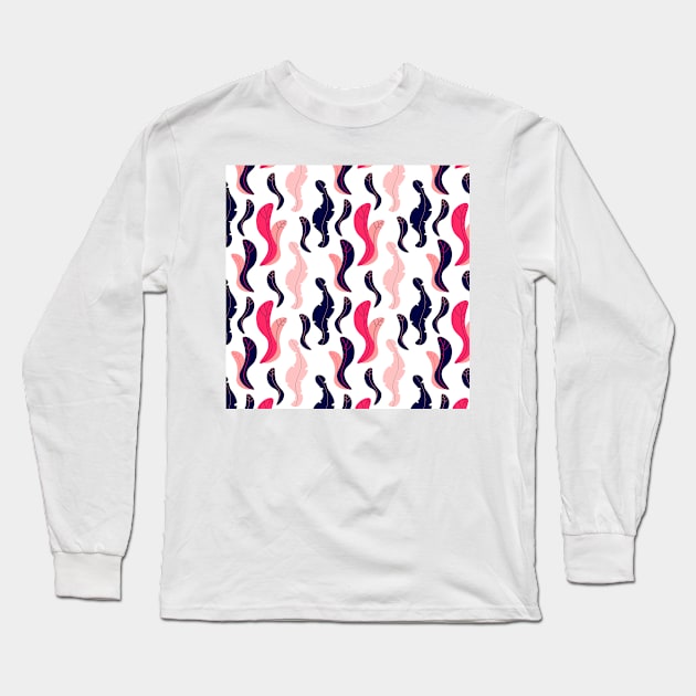 Floral Navy Pink Pattern Long Sleeve T-Shirt by Patternos